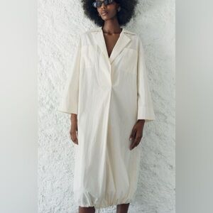 Zara balloon hem white dress nwt